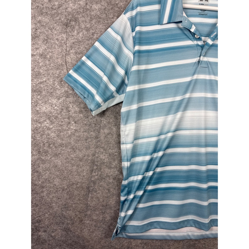 Adidas ClimaCool Mens Medium Blue Striped Golf Polo Conestoga Golf Club Shirt - Picture 3 of 13